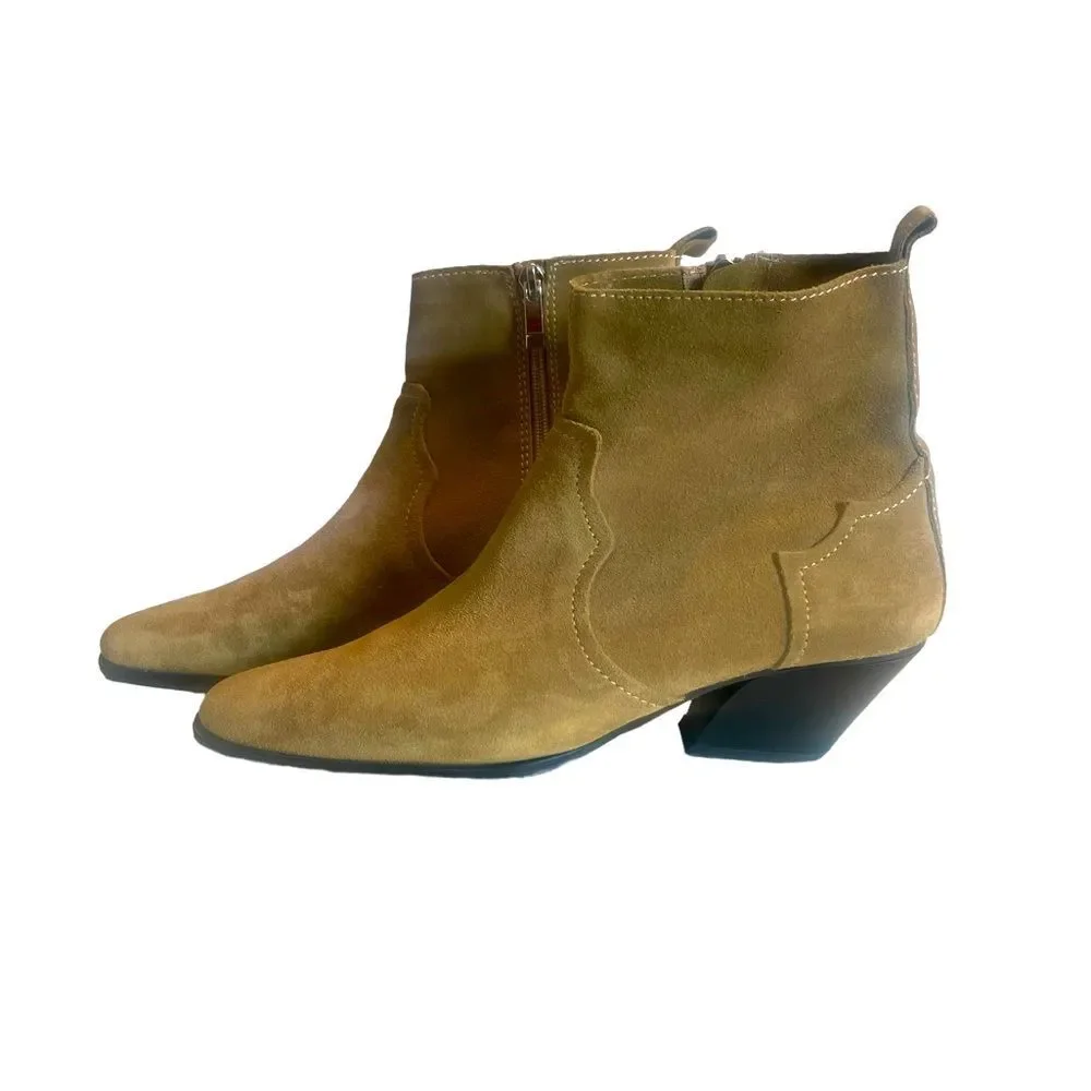 Zara Tan Genuine Suede Split Leather‎ Ankle Boots Cuban Heel, Size 41 (10)
